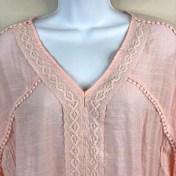 Jennie Marlis Womens Boho Coquette Crochet Lace Tunic Top Size PM Pink Flowy - Picture 3 of 11